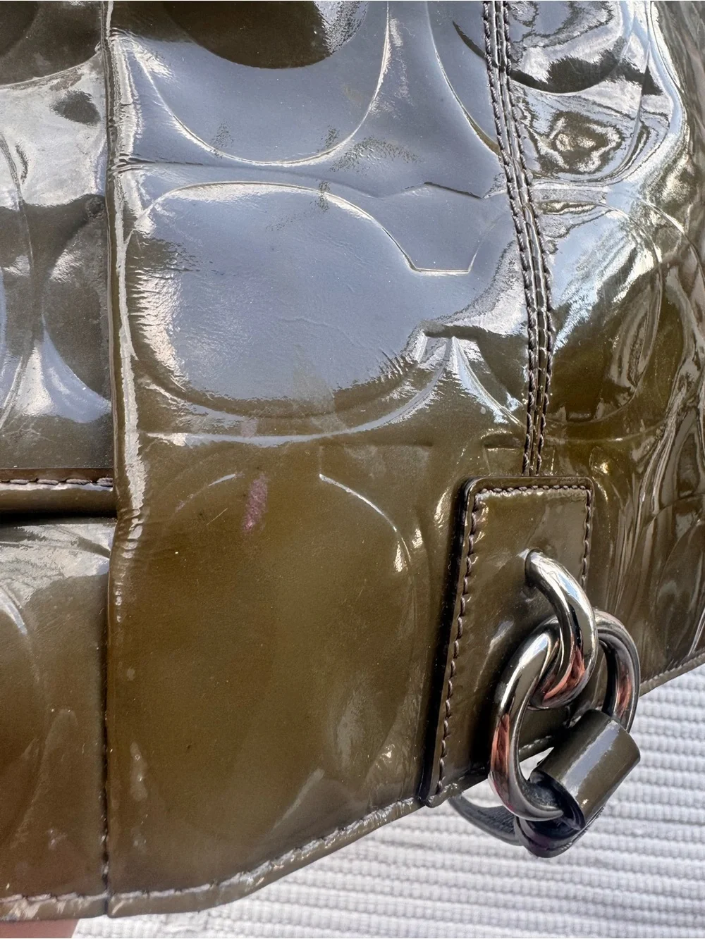 Coach Patent Signature Tote Olive m Large Shoulder Bag Y2K Chic